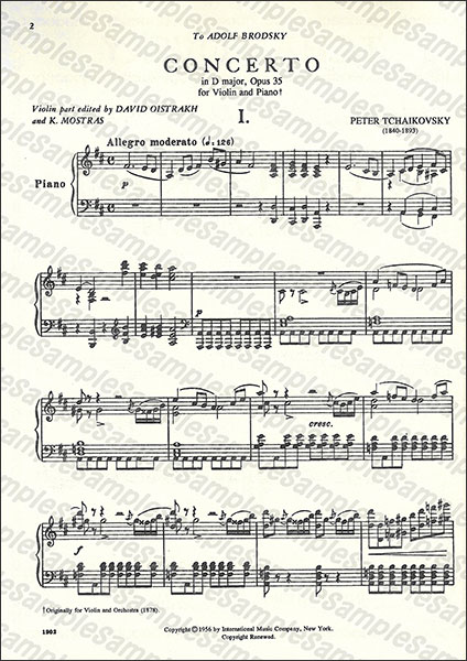 International Music Company:チャイコフスキー/ヴァイオリン協奏曲 ニ長調 作品35  【Violin&Piano】/【1087056】/1902/ヴァイオリンとピアノ/輸入楽譜(T) - 楽譜ネット 商品詳細