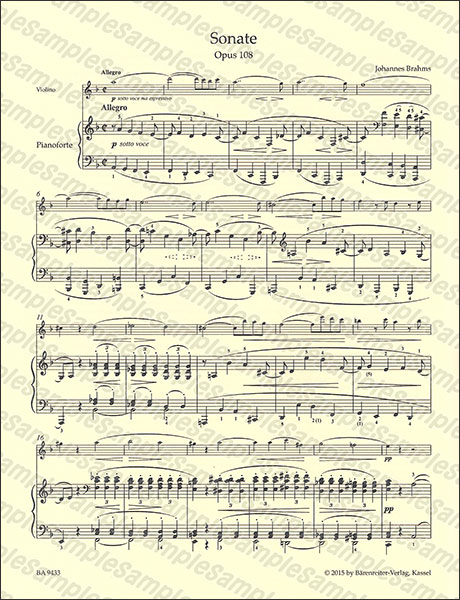 Barenreiter Verlag:ブラームス/ヴァイオリン・ソナタ 第3番 ニ短調 作品108  【Violin&Piano】/【2146585】/BA 9433/ヴァイオリン&ピアノ/輸入楽譜(T) - 楽譜ネット 商品詳細