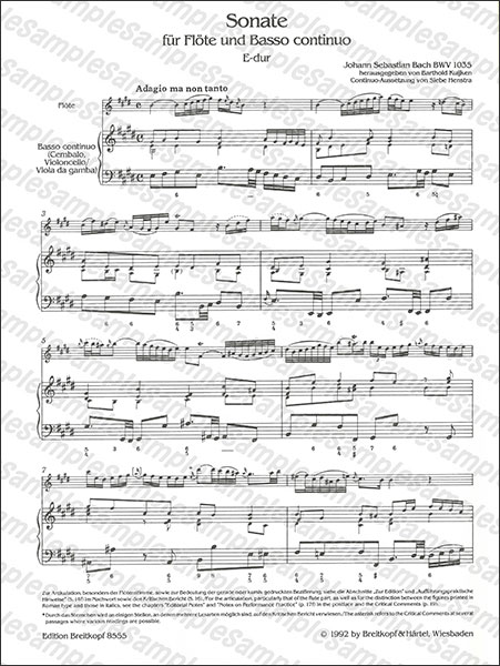 BREITKOPF:J.S. バッハ/フルート・ソナタ ホ長調 BWV 1035 【Flute&Piano】/【1052473】/EB  8555/BRKEB8555/924-00017/フルート&ピアノ/輸入楽譜(T) - 楽譜ネット 商品詳細