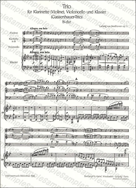 BREITKOPF:ベートーヴェン/三重奏曲 変ロ長調 作品11 「街の歌