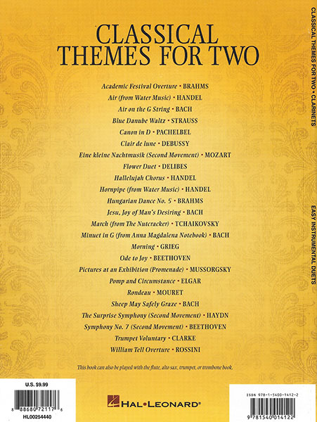 Hal Leonard:クラリネット二重奏のためのクラシック・テーマ24選集/【2126973】/00254440/やさしいクラリネット2重奏  (スコア)/同シリーズの他管楽器の楽譜と演奏可能/輸入楽譜(T) - 楽譜ネット 商品詳細