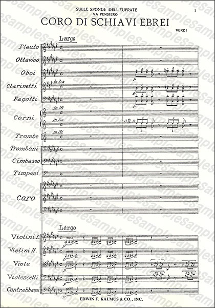 Edwin.F.Kalmus:ヴェルディ/行け、我が想いよ、金色の翼に乗って (歌劇「ナブッコ」より)  【オーケストラスコア】/【249135】/A512401/オーケストラ・スコア (指揮者用大型スコア)/輸入楽譜(T) - 楽譜ネット 商品詳細