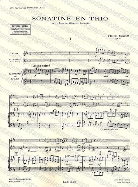 DURAND:シュミット/三重奏のためのソナチネ 作品85 【Flute/Clarinet