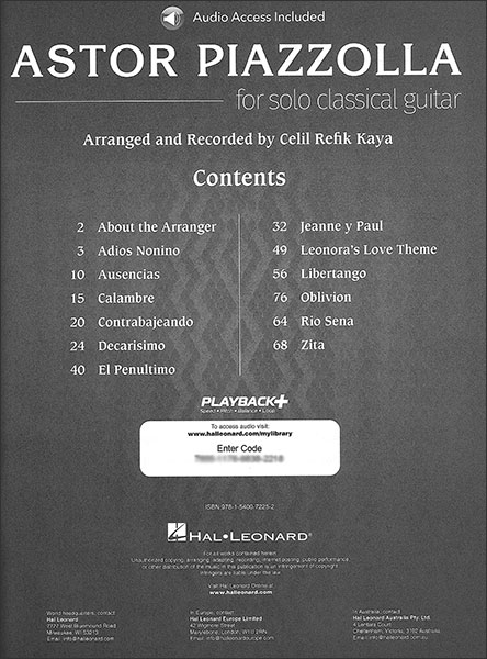 Hal Leonard:クラシック・ギターのためのピアソラ曲集 (オーディオ・アクセス・コード付)/【2181714】/00324098/ギター・ソロ/ 輸入楽譜(T) - 楽譜ネット 商品詳細