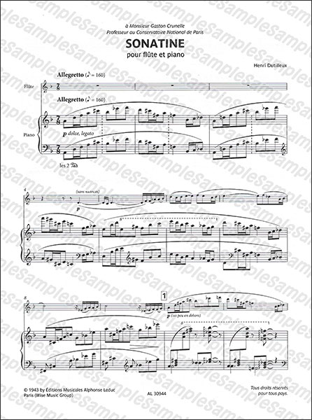 Alphonse Leduc:デュティユー/ソナチネ 【Flute&Piano】/【2191969 
